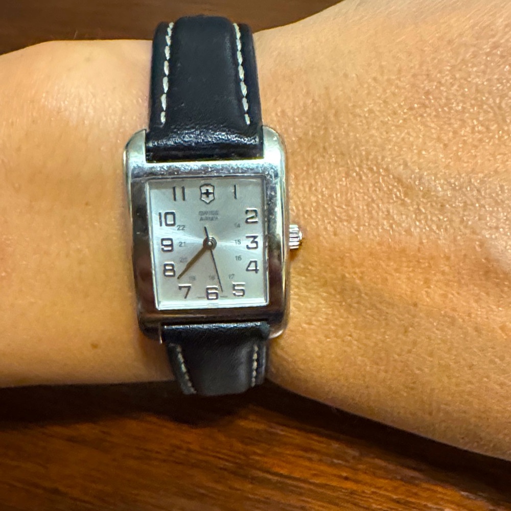Victorinox Silver Case Watch with Black Leather Strap